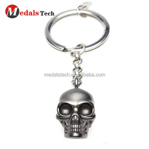 High quality custom design 3d plated black nickle metal skull shape keychain