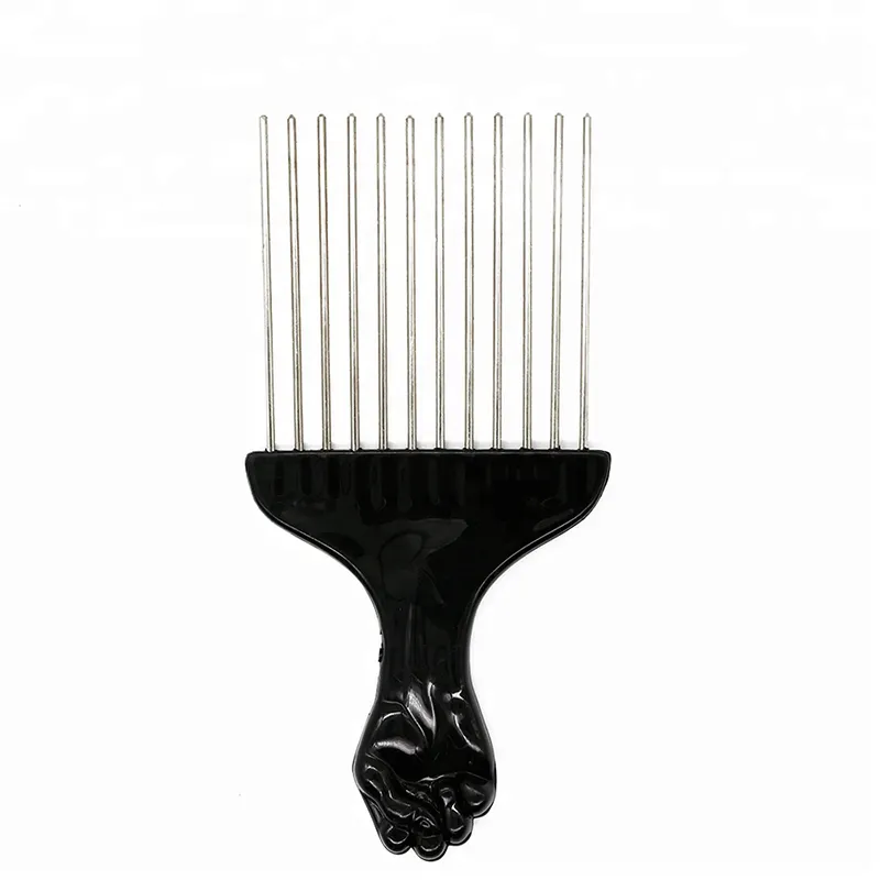 Amazon Hot Sale Black Plastic Handle Metal Wide Teeth Afro Hair Comb