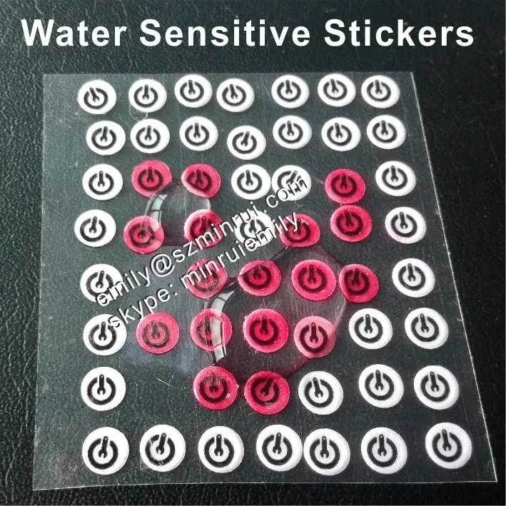 Custom 4mm round water sensitive warranty screw seal stickers with logo printed for mobile phone or computer laptop warranty use