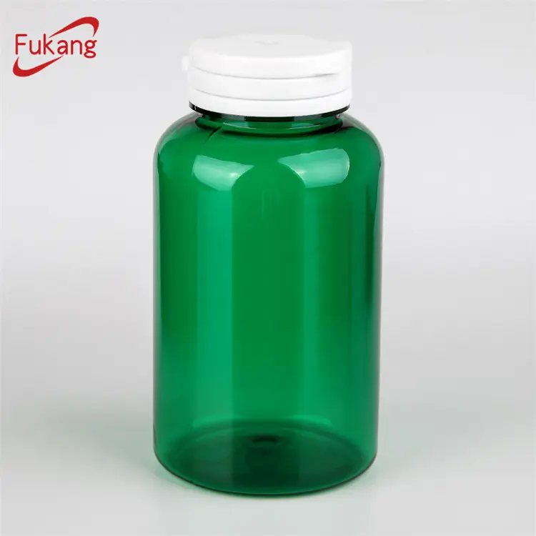 300cc PET trong suốt màu xanh lá cây y học Pill chai với màu trắng Tear cap Pet nhựa y tế chai tròn