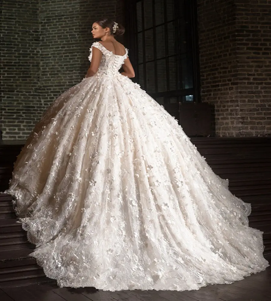 Ultimo abito da sposa 3D fiori abiti da sposa in pizzo 2021 nuovo abito da sposa in pizzo di Tulle abiti da sposa occidentali vestido de noiva