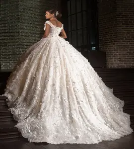 Vestido de noiva 3d com flores e renda, vestido de noiva novo de 2021, de renda tule, ocidental