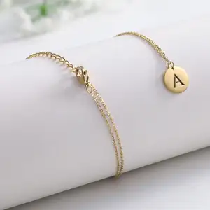 18k Gold 26 Letters Stainless Steel Jewelry Necklace Coins Dropshipping