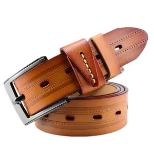 Men Gender Economic Code Hide OEM Hole Square Genuine Leather Belt With Buckle