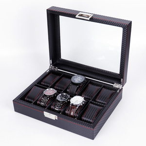 Hot selling 10 slots black carbon fiber watch box case