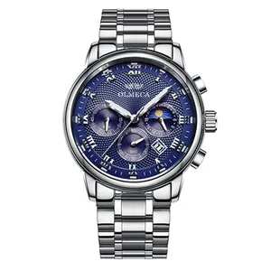 男士手表顶级品牌奢华OLMECA手表计时手表30m防水时钟不锈钢带Saat