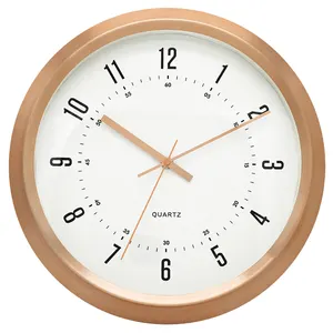 Relógio de parede minimalista em ouro rosa, relógio de parede redondo personalizado 12 polegadas com moldura de alumínio