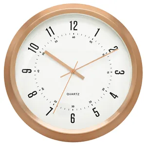 Reloj de pared minimalista de oro rosa de 12 pulgadas, marco de aluminio Circular de Metal, relojes modernos redondos personalizados