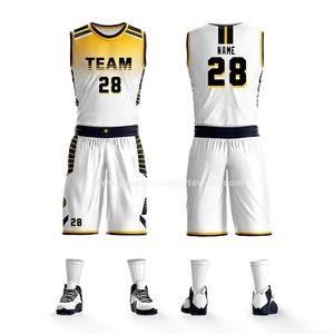 Set Seragam Basket Bekas Kustom Antilembap, Pakaian Basket Warna Putih dan Kuning - Product Image 1