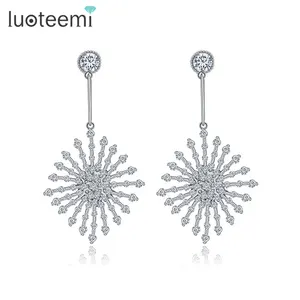 LUOTEEMI Wholesale Stock Baru Kedatangan Wanita Berlebihan Mewah 3A Cubic Zirconia Vintage Geometris Mewah Anting-Anting Drop