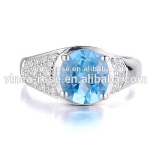 Een ovale blue zircon stone sterling zilver 925 ringen ontwerpen voor mannen