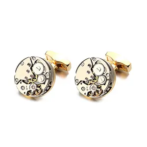 OB MenのJewelry Watch Movement Cufflinks Of Immovable Steampunk Gear Watch Mechanism Gold CuffリンクFor Mens