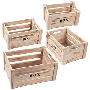 Wooden <strong>Crate</strong> - 4-Count Rustic Decorative Storage Caddy Set, Unfinished Wood Craft Boxes for Organizing <strong>Vinyl</strong>, Books and Grocerie - Product Image 4