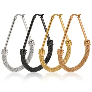 High Polished Stainless Steel Material Mesh Hoop Earrings For Women