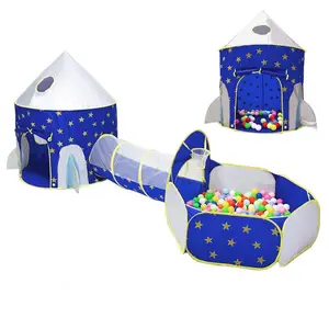 3 in 1 customized kids play tent rocket play tent with crawl tunnel and ball pit basketball hoop indoor and out door