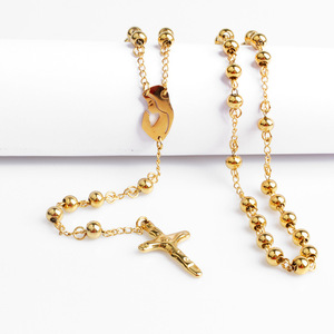 Articoli Religiosi Cattolici Indiani alla Moda, <span class=keywords><strong>Collana</strong></span> <span class=keywords><strong>Rosario</strong></span> con Perline Dorate - Product Image 2