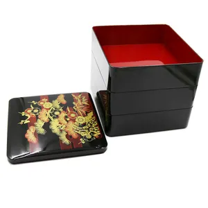 2020 Zwart Lak Stack Bento Box Drie Tier Japanse Bento Lunch Box