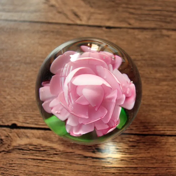 Vintage Vesta Glass Paperweight Pink Floral Art Glass**Free Shipping**