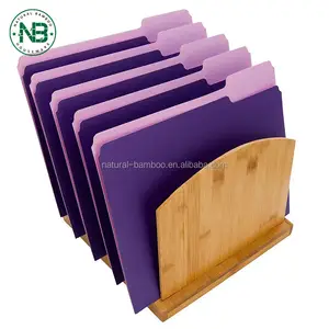 Doğal bambu ofis masaüstü kitap dergi belge dosya depolama organizatör tutucu ve kağıt tepsisi 5 bölmeli bölücüler