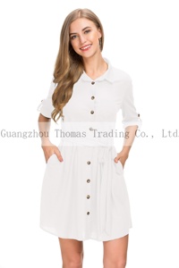 Delle donne Del Collare di <span class=keywords><strong>Polo</strong></span> rotola in su A Manica Lunga Bottoni Casual T Abito Camicia Con Tasche Cintura - Product Image 5