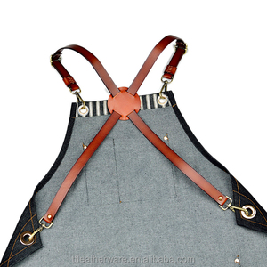 Cross Back correas de cuero de vaca negro pesado Denim delantal - Product Image 6