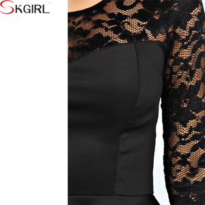 <span class=keywords><strong>Elegante</strong></span> Blusa <span class=keywords><strong>Nera</strong></span> di Qualità con Maniche Lunghe in Pizzo all'Uncinetto e Peplum - Product Image 4