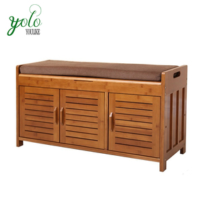 Bamboo Shoe Cabinet Bench with Storage Soft Seat Cushion and 3 Crates