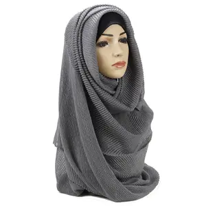 Popular Women Cotton Hijab Scarf Muslim Ripple Wrinkle Scarves for Ladies Girl Wraps Large Pashmina Muffler Shawls