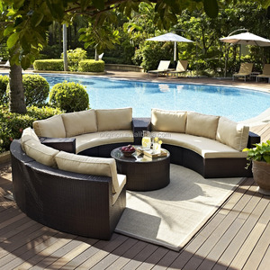 Silla de lujo Semicírculo Patio Jardín Muebles de exterior Mesas de brazo Seccional de mimbre Sillas Tesoros de ratán