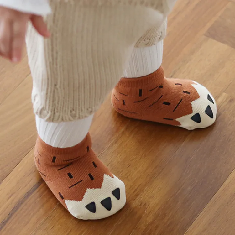 Зимние Нескользящие толстые милые носки из хлопка с мультяшными лапами для малышей в помещении
