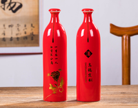 Bouteille en céramique rouge de 500 ml pour vin/liqueur, idéale pour les banquets de mariage et les altères, avec décalcomanie artisanale