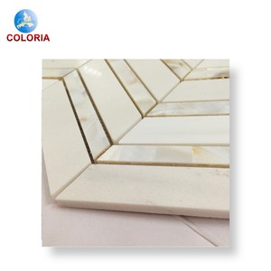 Calacatta Chiara Marble Mixed Pearl of Mother Herringbone <strong>Mosaic</strong> Tile for Backsplash Wall Floor - Product Image 3