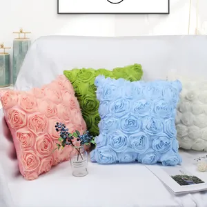 Ribbon Embroidery Rose Cushion Cover popular style Decorative Pink Blue Wholesale Throw Pillow Case HT-PCELRC-A