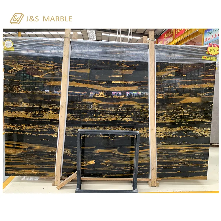 Unique natural stone golden brown marble gold vein black marble import marble