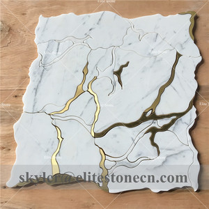 Statuario 화이트 대리석 황동 워터 제트 타일 모자이크 - Product Image 5