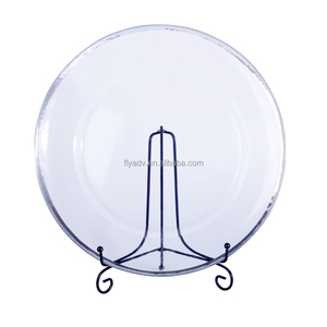 Piatto Decorativo in <span class=keywords><strong>Vetro</strong></span> con Bordo Argento, Piatti Trasparenti con Bordo Argentato, Piatto Rotondo per Tavola da Pranzo - Product Image 1