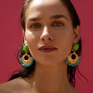 Kaimei 2019 european american fashion jewelry women natural stone matt gold fan shaped bohemia statement earrings for women 2019