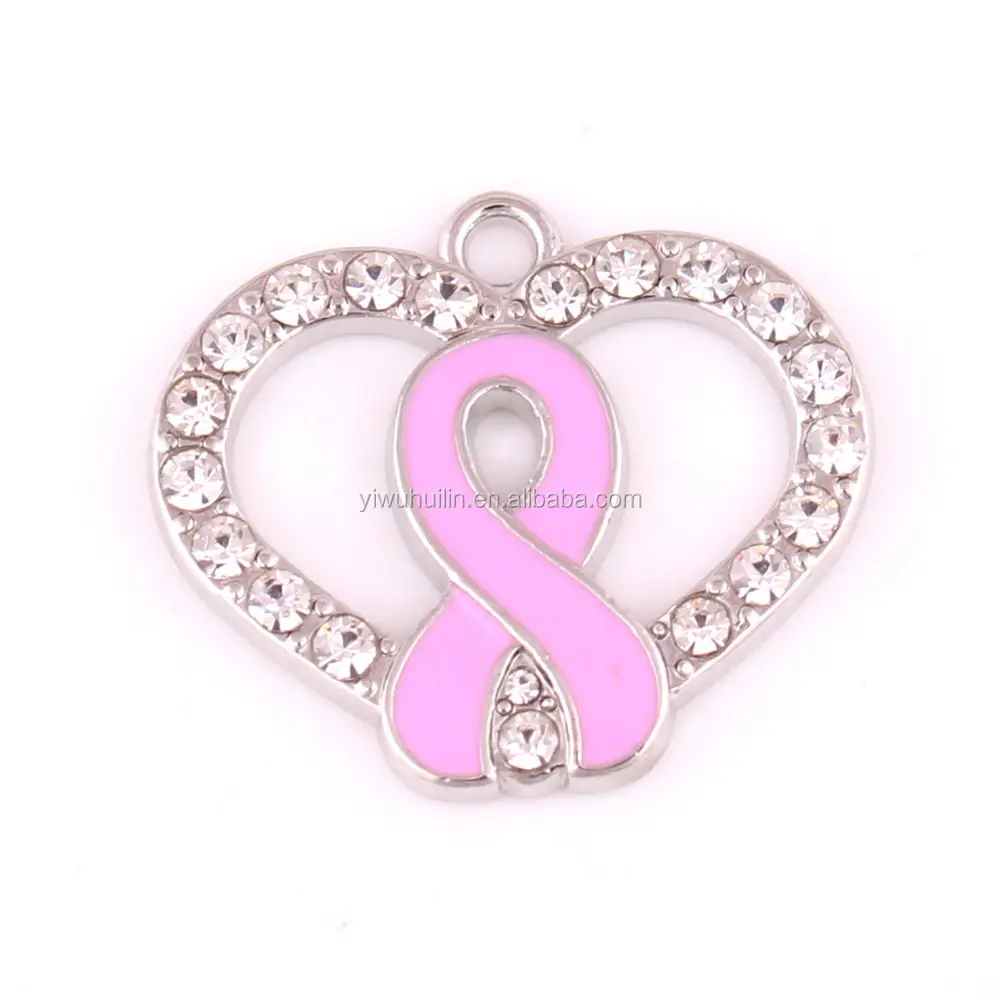 Pingente vazado de câncer de peito, joia do img 1007 yiwu huilin coração fita de cristal rosa
