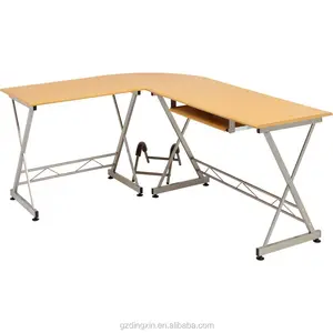 Mesa de madera de acero con forma de L para juegos de ordenador, diseño esquinero de madera para oficina o hogar (DX-402)