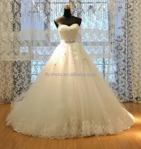 Vestido de novia personalizado con encaje brillante, espalda con cordones, Ht12