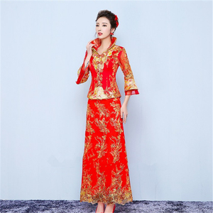 Moda China señoras Vintage fiesta nupcial lentejuelas bordado Pavo Real Tang boda Cheongsam <span class=keywords><strong>Qipao</strong></span> vestido - Product Image 3