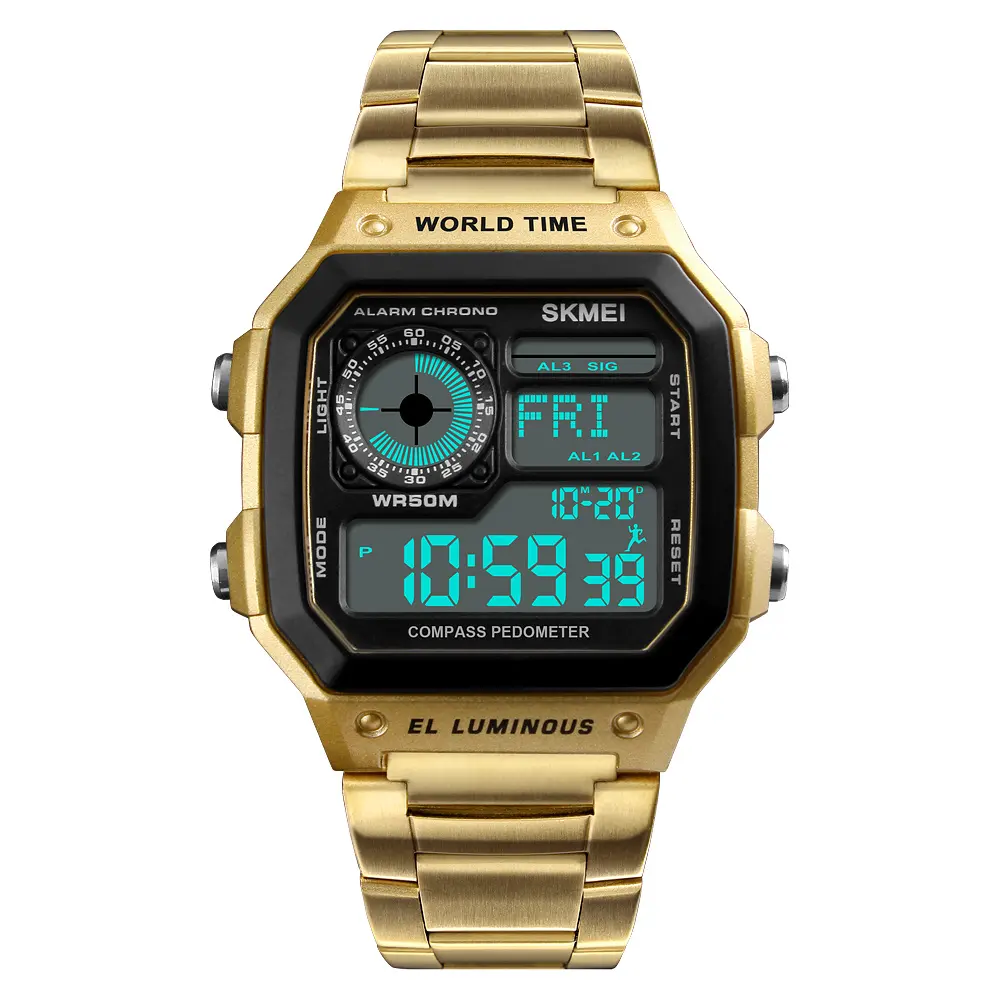 skmei 1382 gold skmei digital jam tangan Compass watches waterproof smart watch pedometer watch