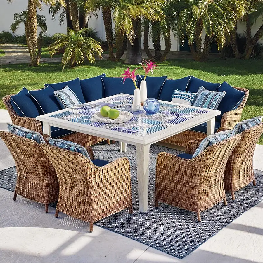 Hot sale garden patio furniture outdoor rattan dining table and chairs with rattan sofa