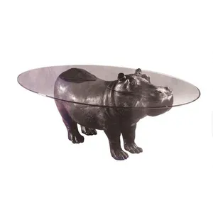 Decoración del hogar mesa de centro escultura Base de estatua de bronce de hipopótamo