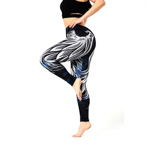Women's Digital Printing Yoga Pants Workout Tight Pants 3D Graffiti Print Exercise Leggings Angel Wings Printed Sports Leggings