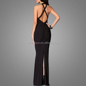 2016 Primavera Verano Últimas Espalda Abierta Piso-Longitud Sin Mangas Negro Acanalada Maxi Vestido de <span class=keywords><strong>fiesta</strong></span> - Product Image 3