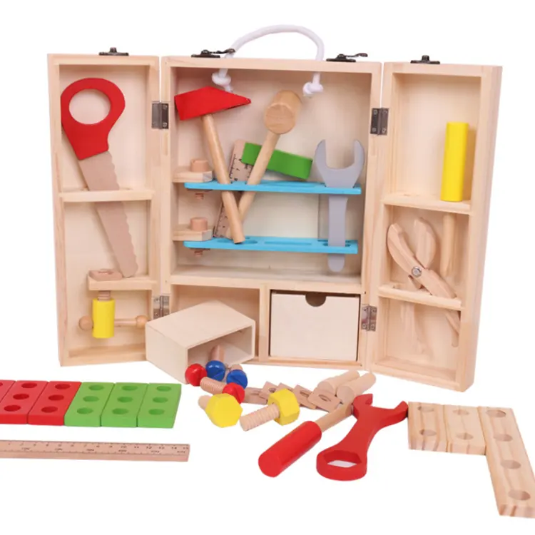ふりおもちゃシミュレーション木製ナットとネジおもちゃ修理ツールキットゲーム子供のための木製おもちゃツールボックス