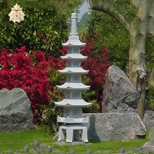 Farol de piedra de granito para jardín, decoración de jardín con cinco piedras, talla de mármol gris de China, pagoda para jardín