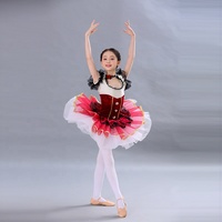Costume de danse en velours rouge, adorable jupe tutu en dentelle noire pour petite fille, petite fleur rose, tenue de scène pour la danse