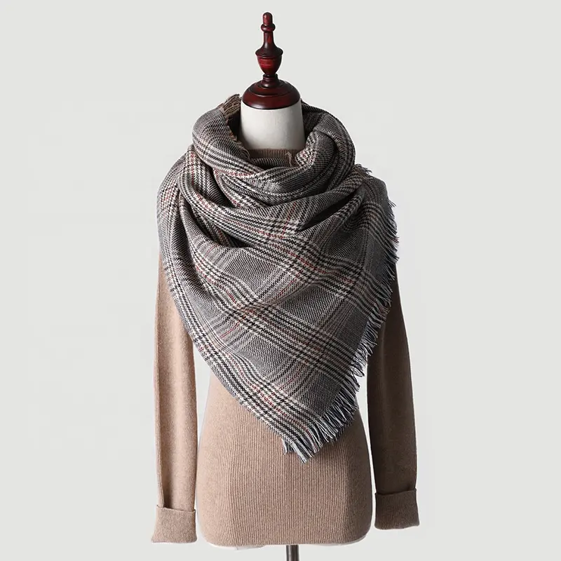 100% lana mujer invierno pata de gallo bufanda a cuadros de moda cálida bufanda para mujer Retro pañuelo clásico chales y boleros
